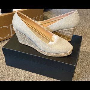 J Crew Seville espadrille wedges metallic gold canvas 10.5